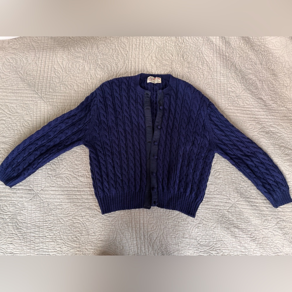 Women's vintage royal Blue Cable Knit wool Sweater with bobble buttons